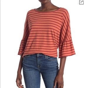 MADEWELL Stripe Flare Sleeve Tee shirt dahlia NWT